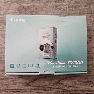 Canon PowerShot SD1000 Digital ELPH Silver 7.1MP Compact Camera w/ Case & SD Car